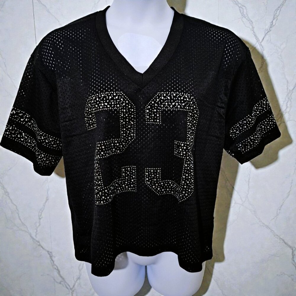 Like an Angel Size 1X, Short Sleeves Black 23 Rhinestone Jersey NWT